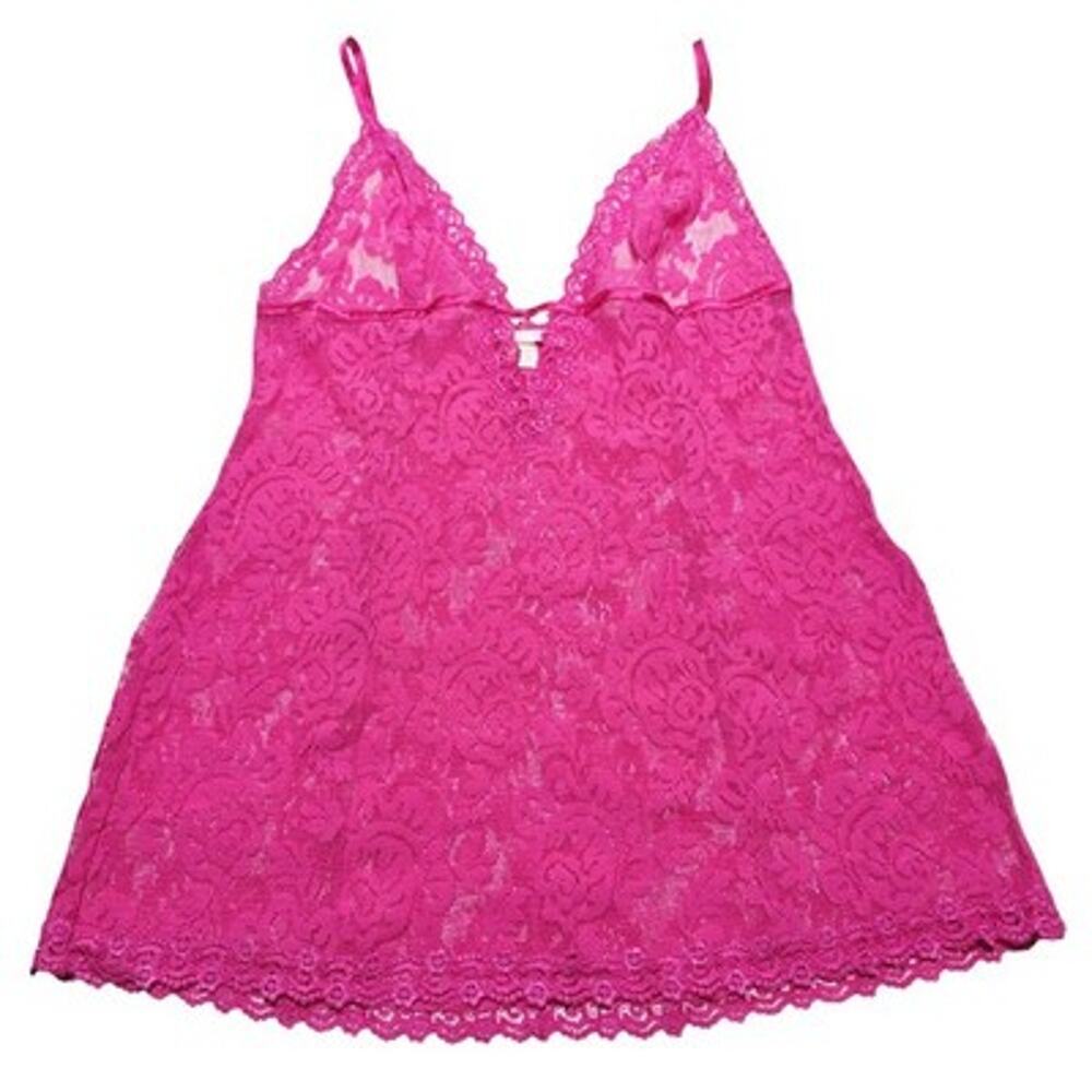 Victoria's Secret Hot Pink Floral Lace Babydoll Cami Lingerie Chemise Large